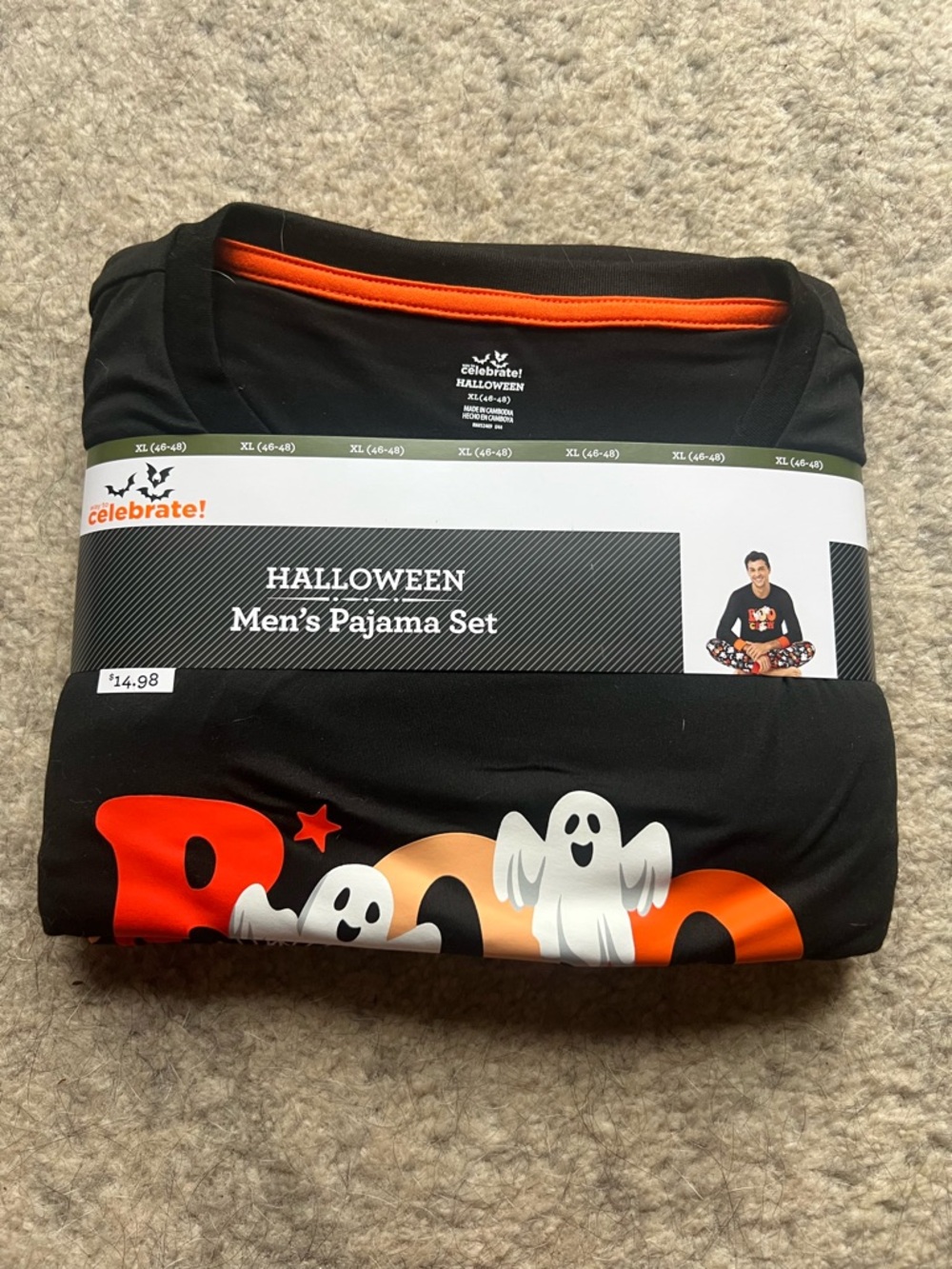 Men’s Halloween Pajama Set XL Ghost Boo Print 2 Piece Sleepwear NWT